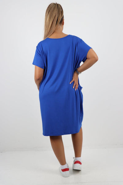 Plain Pockets Round Neck Midi Dress - Lashra Fashion