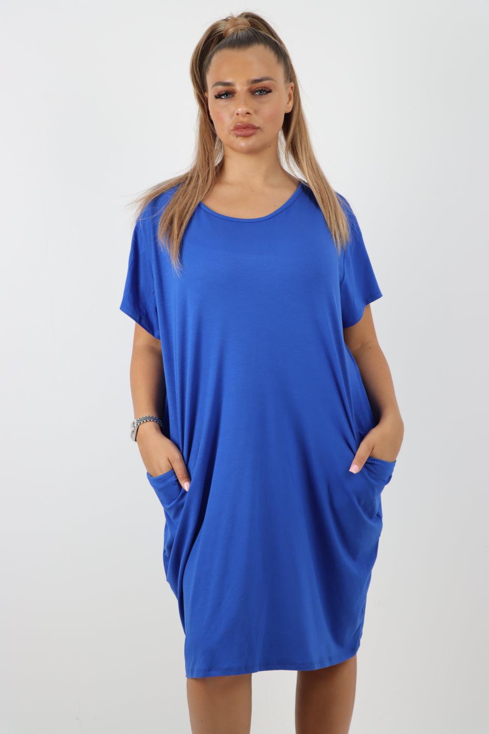 Plain Pockets Round Neck Midi Dress - Lashra Fashion