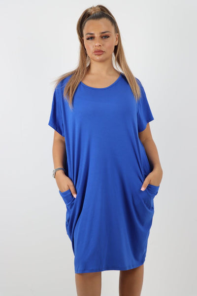 Plain Pockets Round Neck Midi Dress - Lashra Fashion