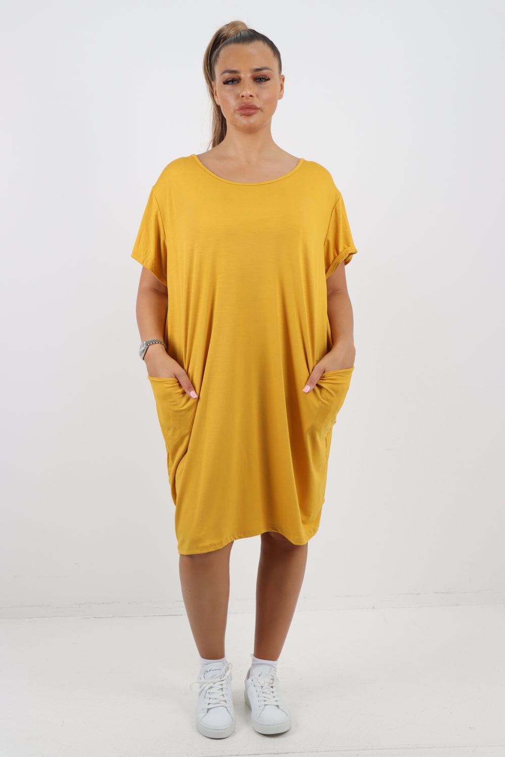 Plain Pockets Round Neck Midi Dress - Lashra Fashion