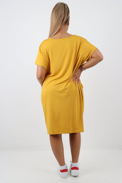 Plain Pockets Round Neck Midi Dress - Lashra Fashion