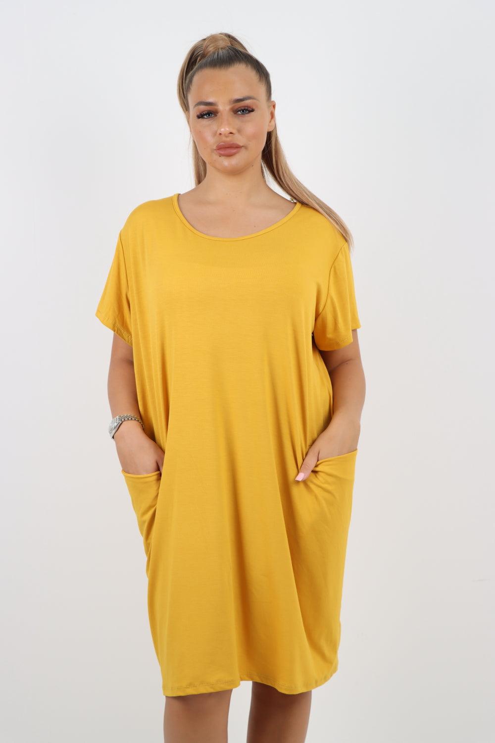 Plain Pockets Round Neck Midi Dress - Lashra Fashion