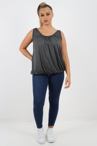 Plain Elasticated Hem Basic Vest top - Lashra Fashion