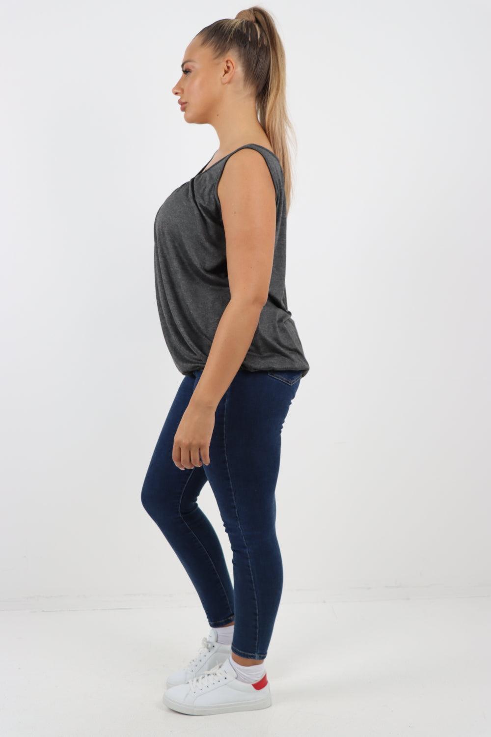 Plain Elasticated Hem Basic Vest top - Lashra Fashion