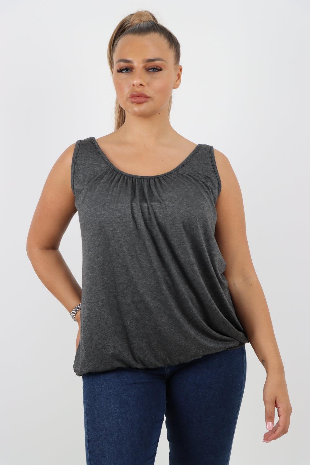 Plain Elasticated Hem Basic Vest top - Lashra Fashion