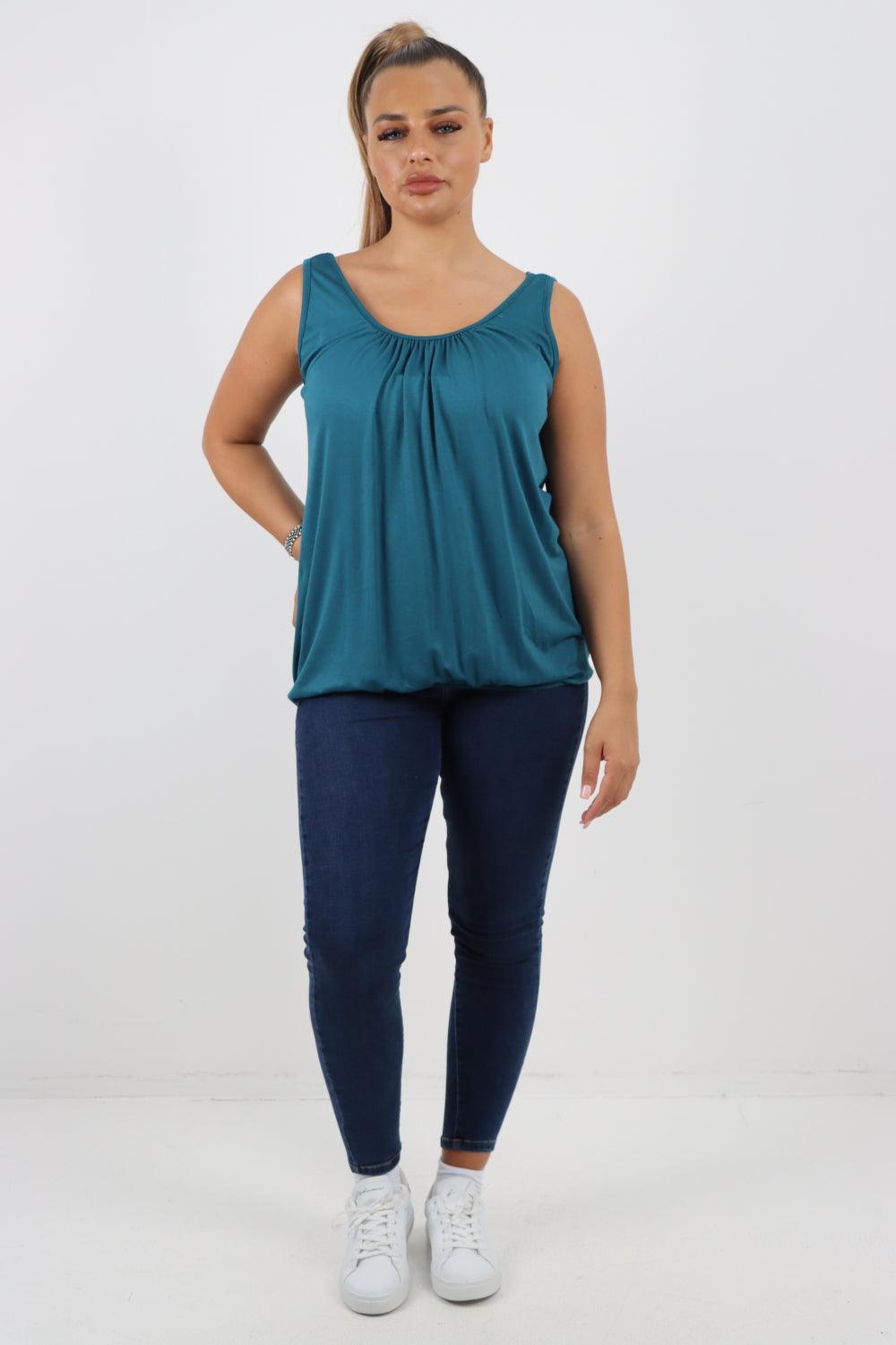 Plain Elasticated Hem Basic Vest top - Lashra Fashion