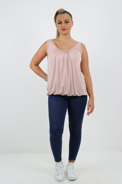 Plain Elasticated Hem Basic Vest top - Lashra Fashion