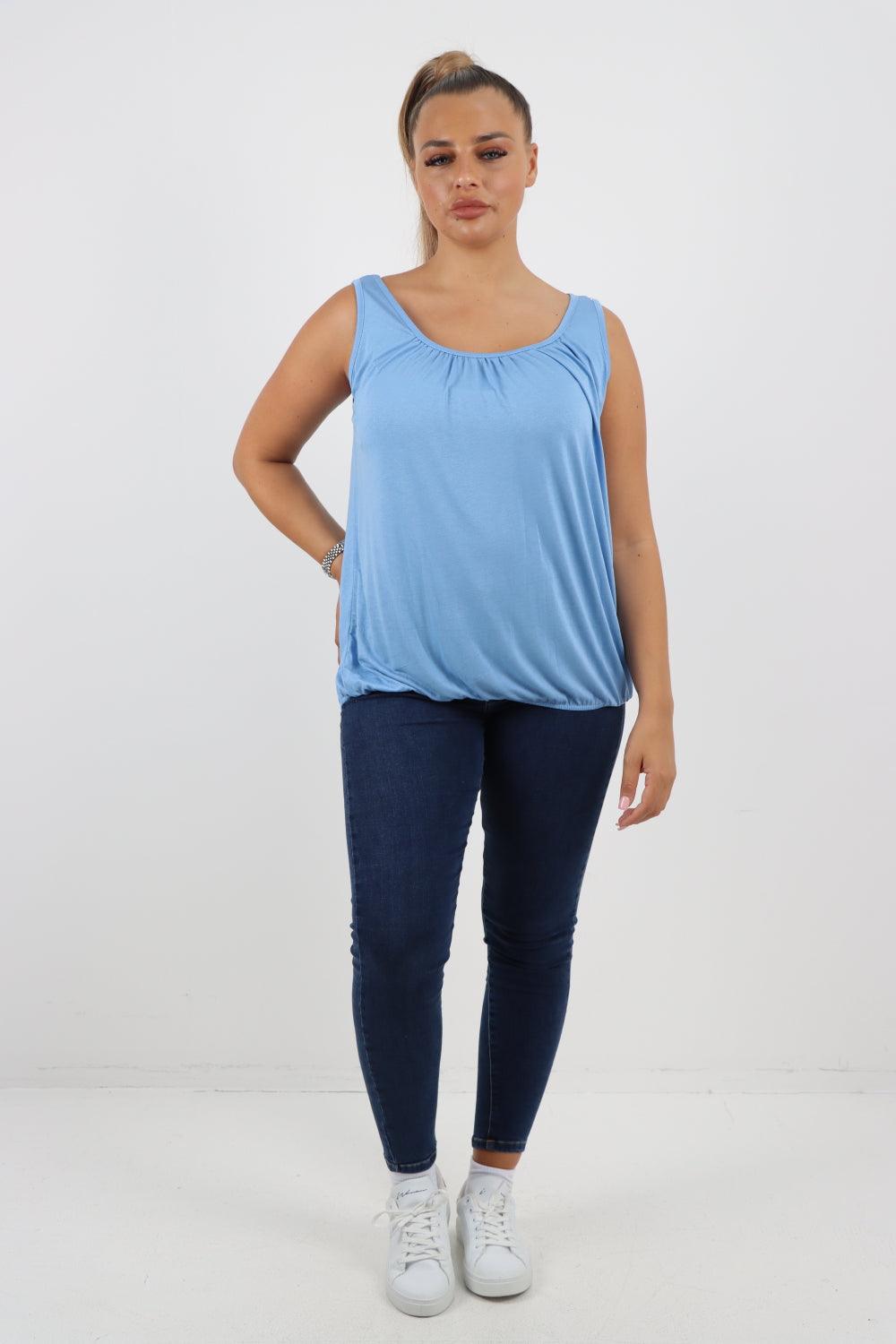 Plain Elasticated Hem Basic Vest top - Lashra Fashion