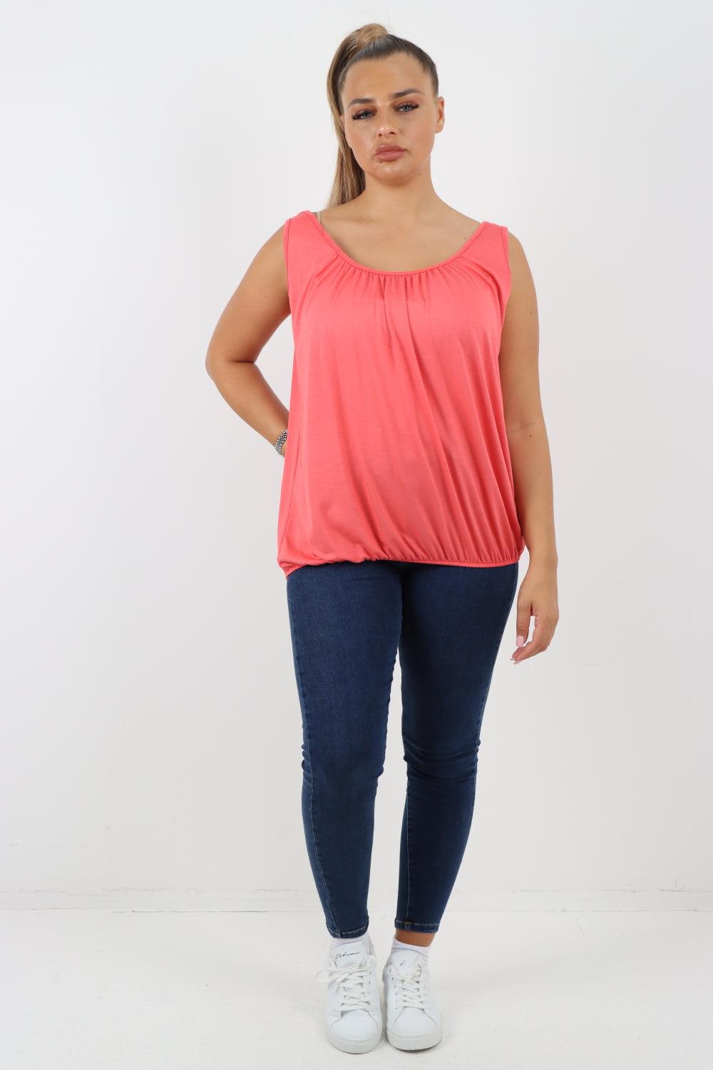 Plain Elasticated Hem Basic Vest top - Lashra Fashion