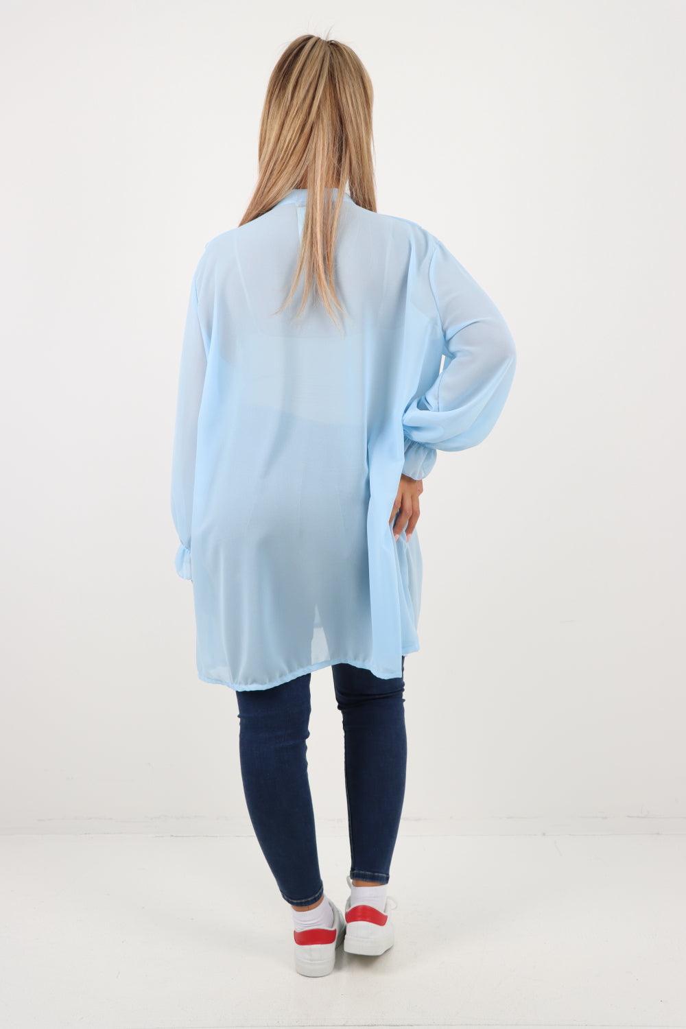 Full Ruffle Front Long Sleeve V Neck Shirt Top - Lashra Fashion