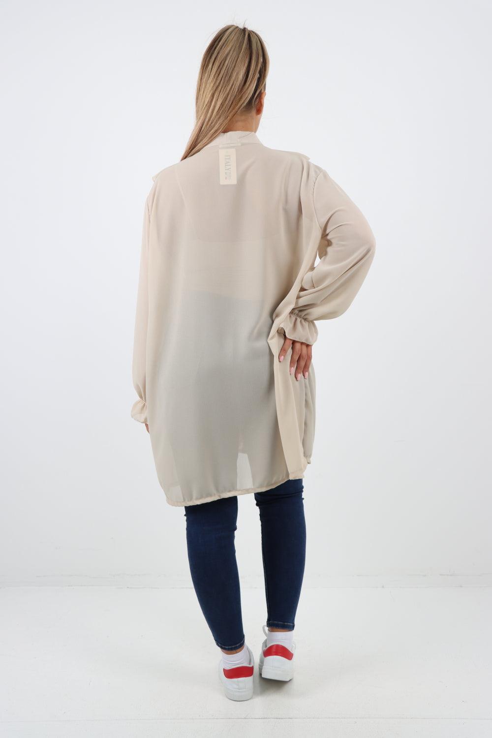 Full Ruffle Front Long Sleeve V Neck Shirt Top - Lashra Fashion