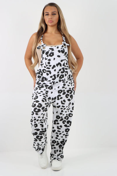 Sleeveless Cotton Leopard Print Dungarees - Lashra Fashion