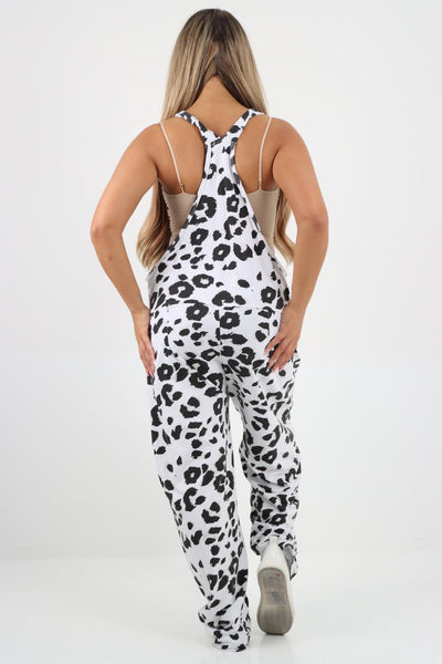 Sleeveless Cotton Leopard Print Dungarees - Lashra Fashion