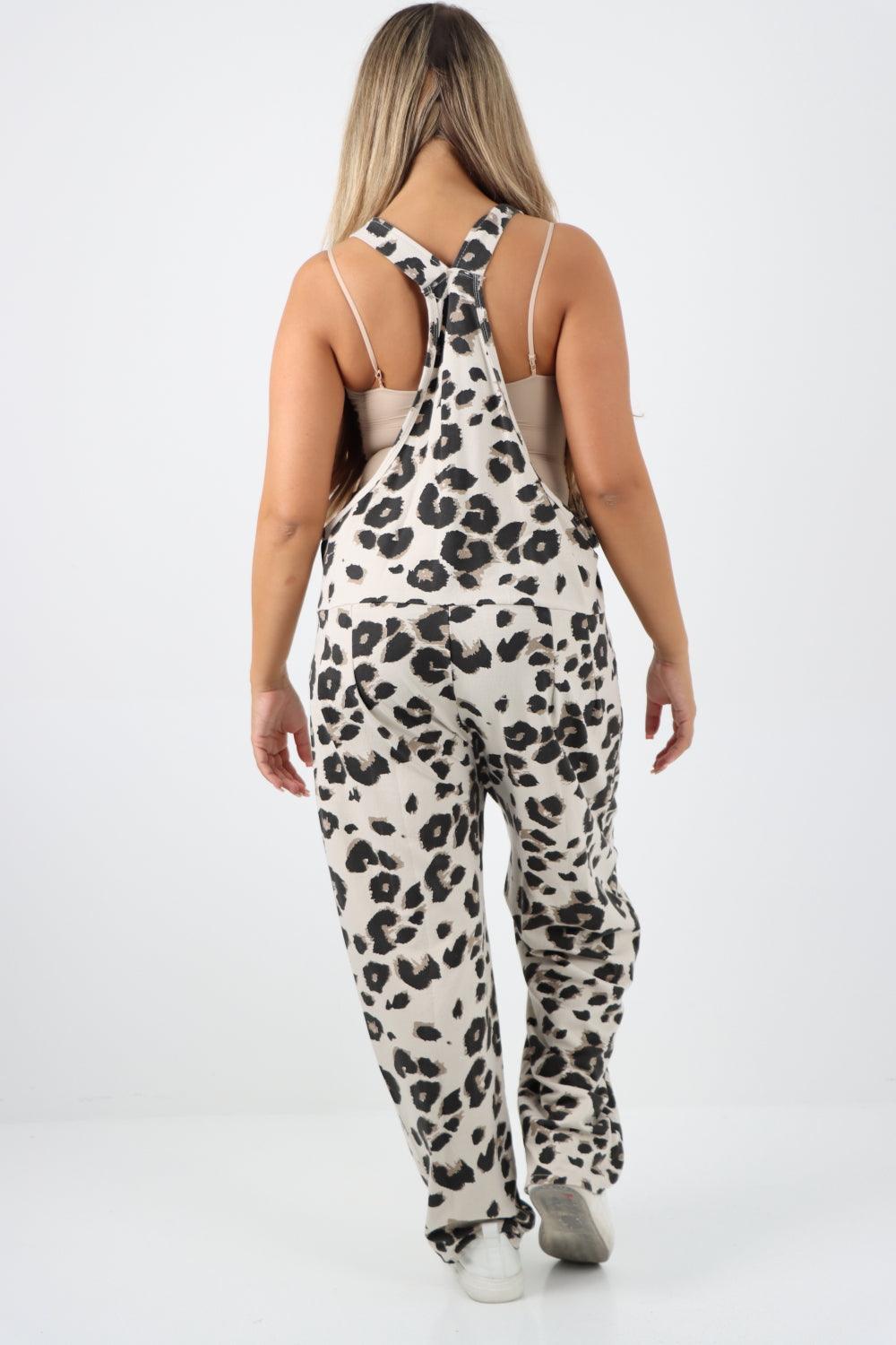 Sleeveless Cotton Leopard Print Dungarees - Lashra Fashion