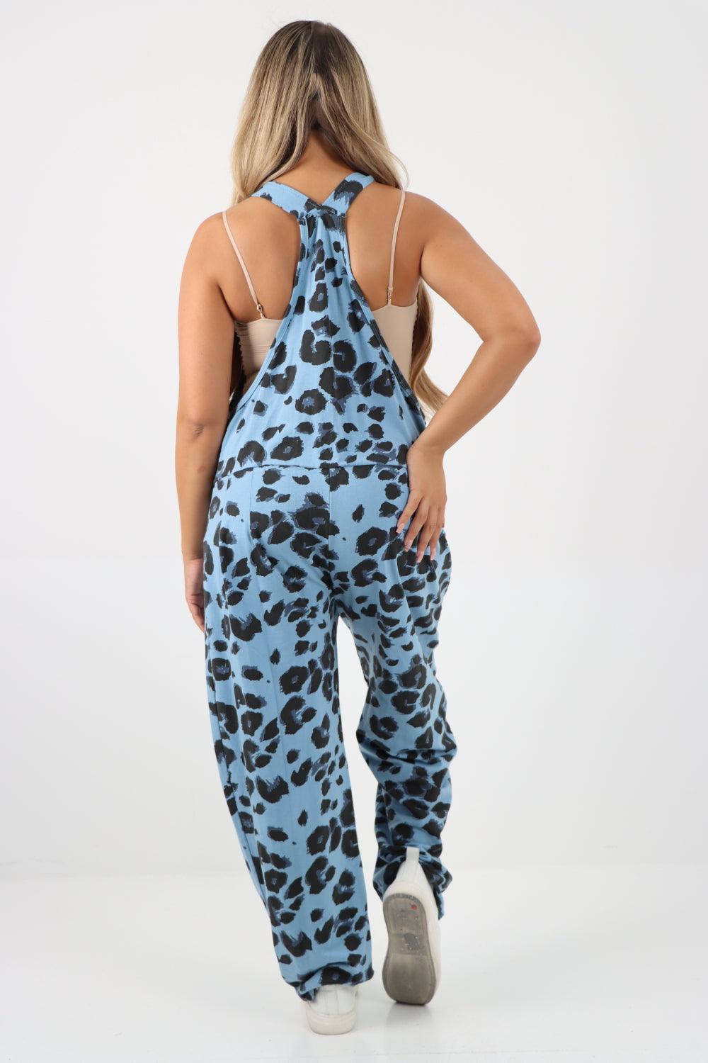 Sleeveless Cotton Leopard Print Dungarees - Lashra Fashion