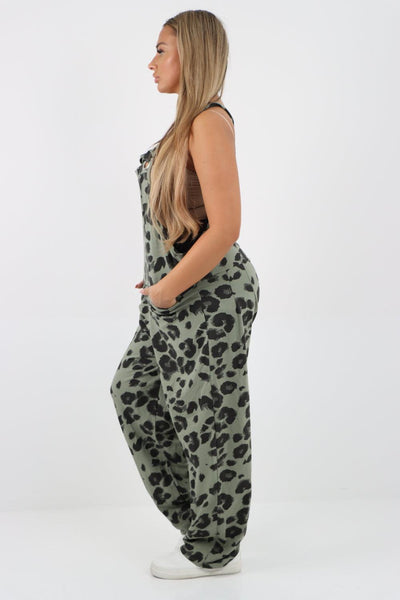 Sleeveless Cotton Leopard Print Dungarees - Lashra Fashion