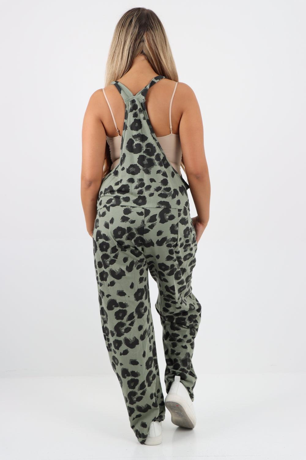 Sleeveless Cotton Leopard Print Dungarees - Lashra Fashion