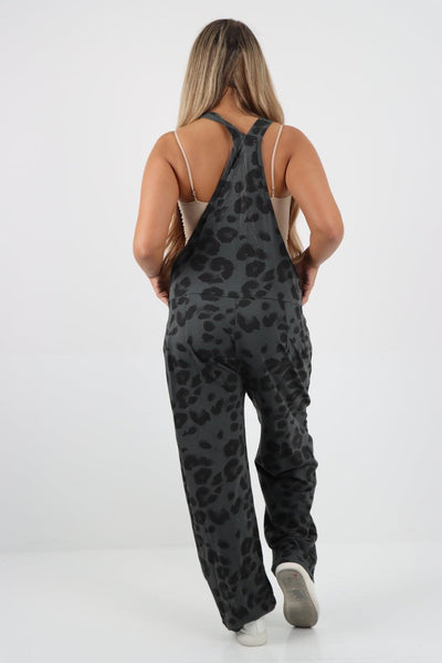 Sleeveless Cotton Leopard Print Dungarees - Lashra Fashion