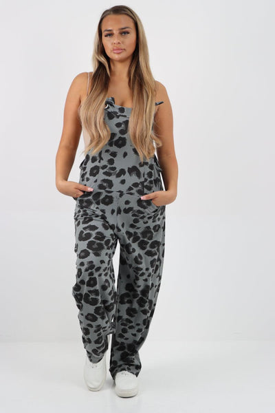 Sleeveless Cotton Leopard Print Dungarees - Lashra Fashion