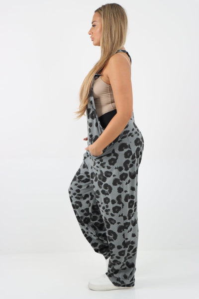 Sleeveless Cotton Leopard Print Dungarees - Lashra Fashion