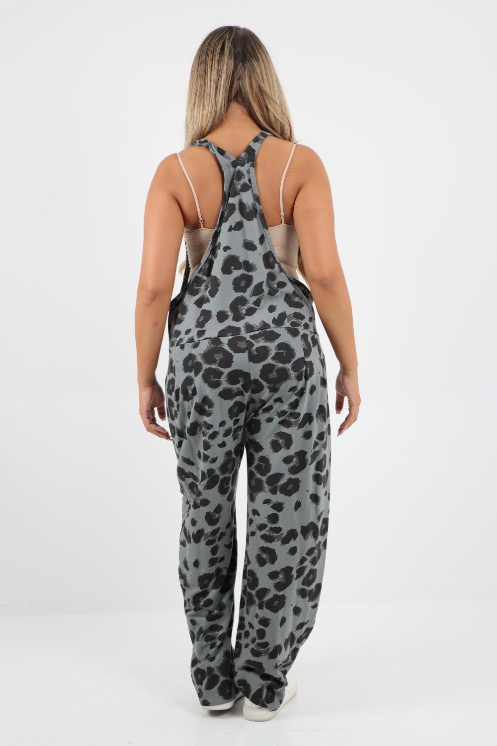 Sleeveless Cotton Leopard Print Dungarees - Lashra Fashion