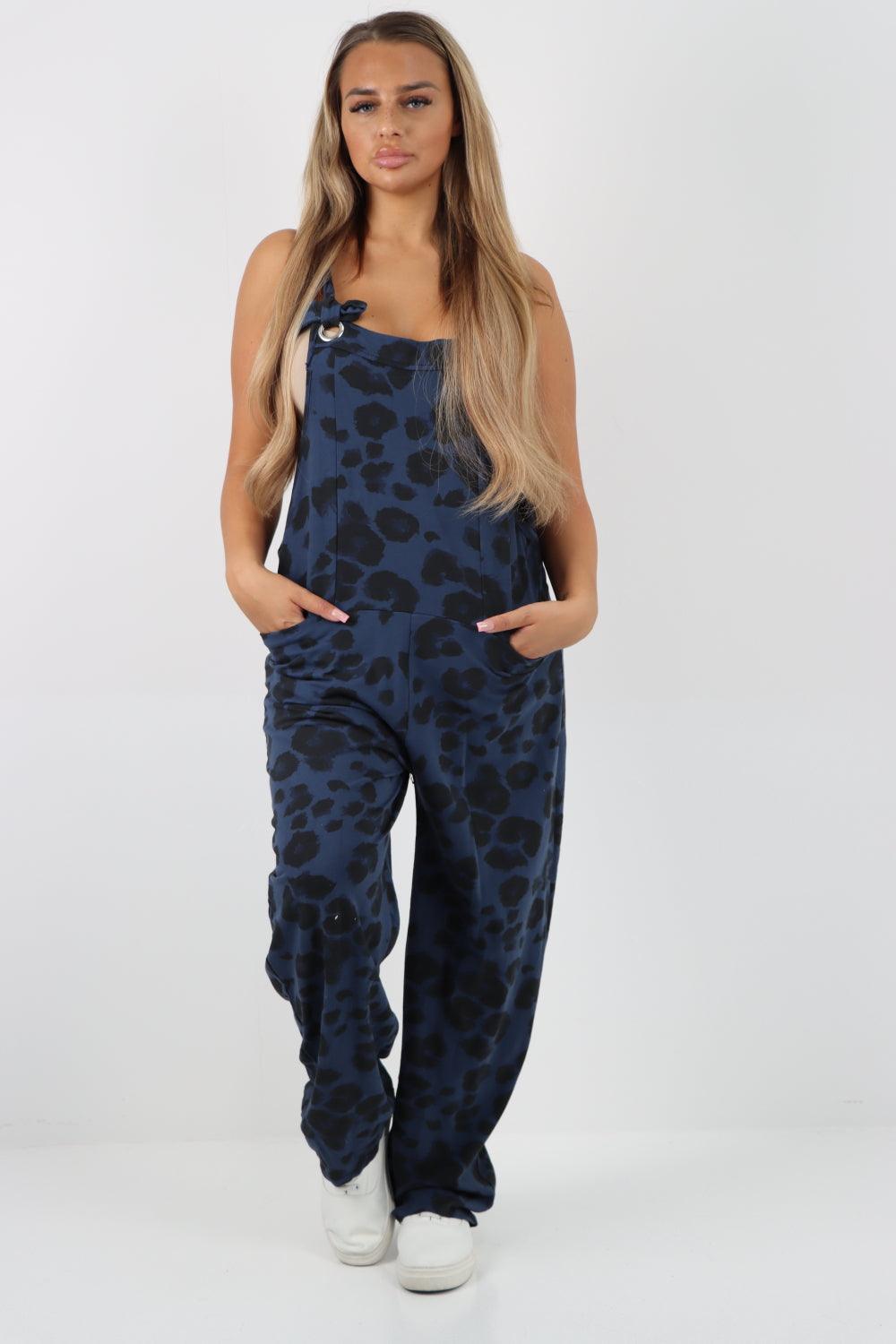 Sleeveless Cotton Leopard Print Dungarees - Lashra Fashion