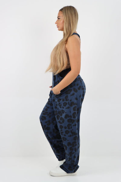 Sleeveless Cotton Leopard Print Dungarees - Lashra Fashion