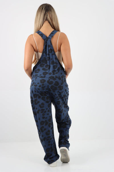 Sleeveless Cotton Leopard Print Dungarees - Lashra Fashion