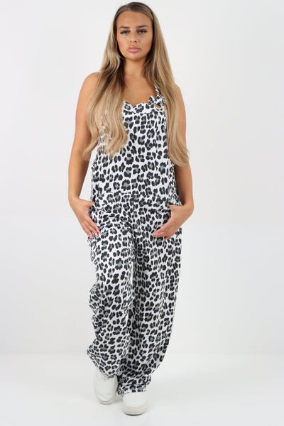 Sleeveless Cotton Animal Print Dungarees - Lashra Fashion