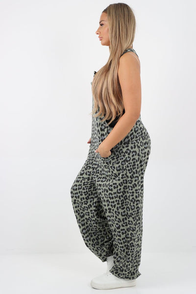 Sleeveless Cotton Animal Print Dungarees - Lashra Fashion