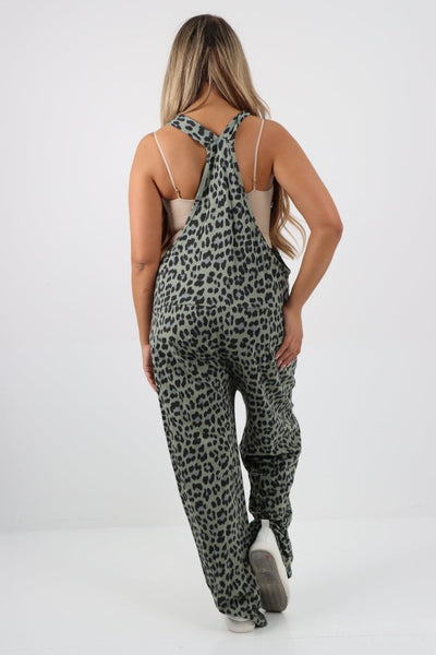 Sleeveless Cotton Animal Print Dungarees - Lashra Fashion