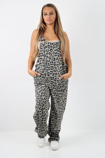 Sleeveless Cotton Animal Print Dungarees - Lashra Fashion