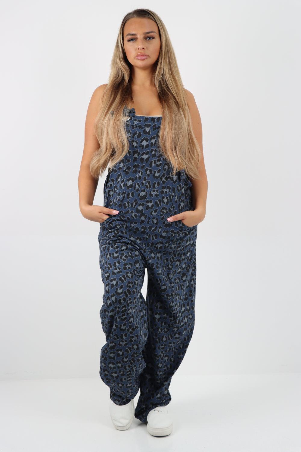 Sleeveless Cotton Animal Print Dungarees - Lashra Fashion