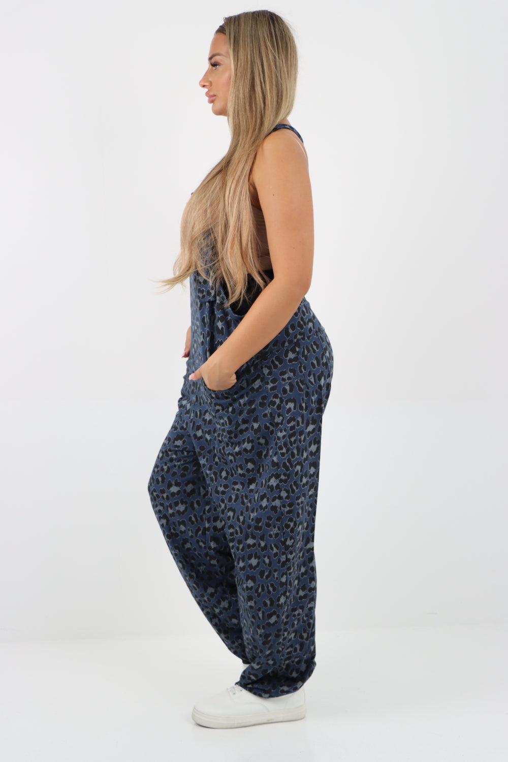 Sleeveless Cotton Animal Print Dungarees - Lashra Fashion