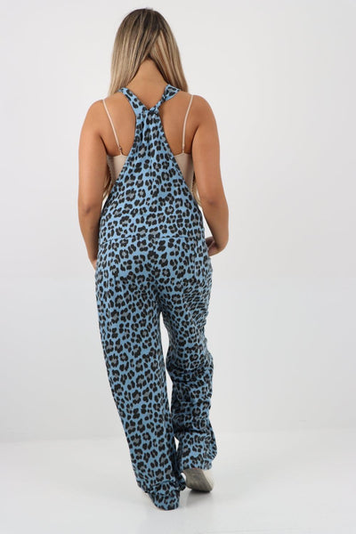 Sleeveless Cotton Animal Print Dungarees - Lashra Fashion