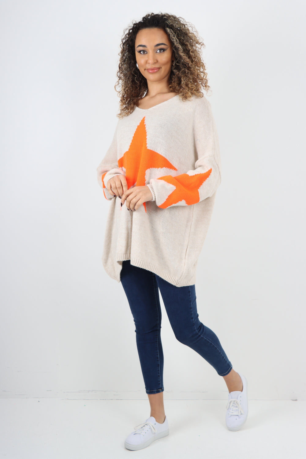 Oversized Star Print Knitted Jumper Top