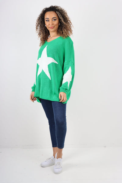 Oversized Star Print Knitted Jumper Top