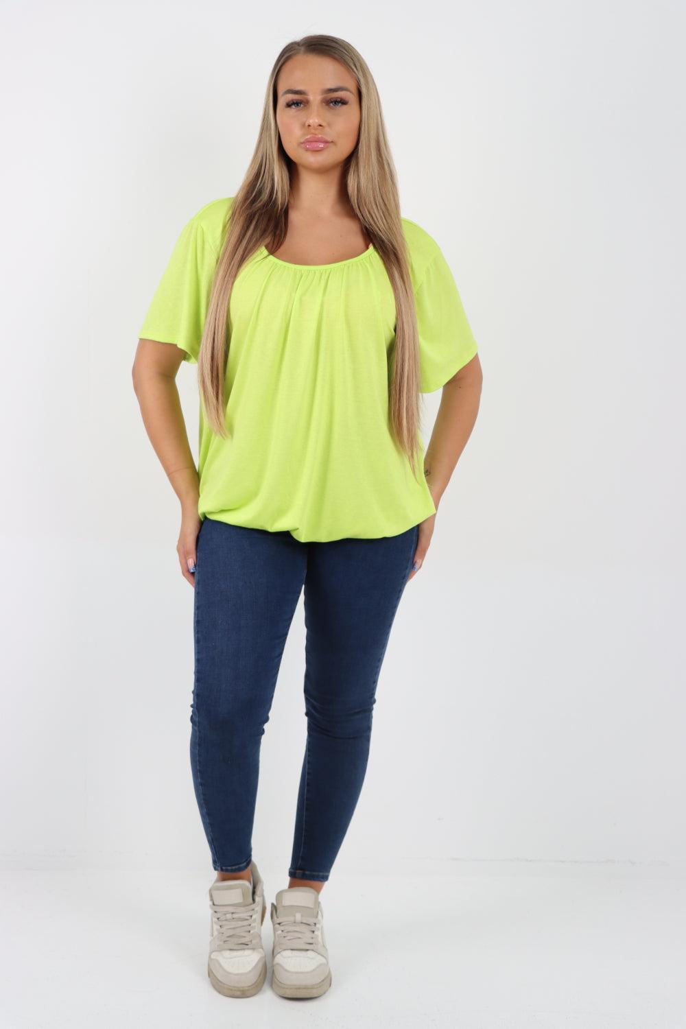 Bubble Hem Stretchy Short Sleeve Top - Lashra Fashion