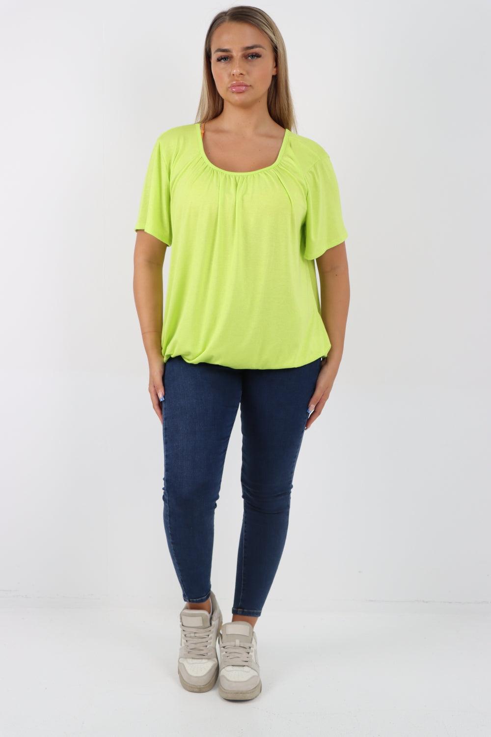 Bubble Hem Stretchy Short Sleeve Top - Lashra Fashion