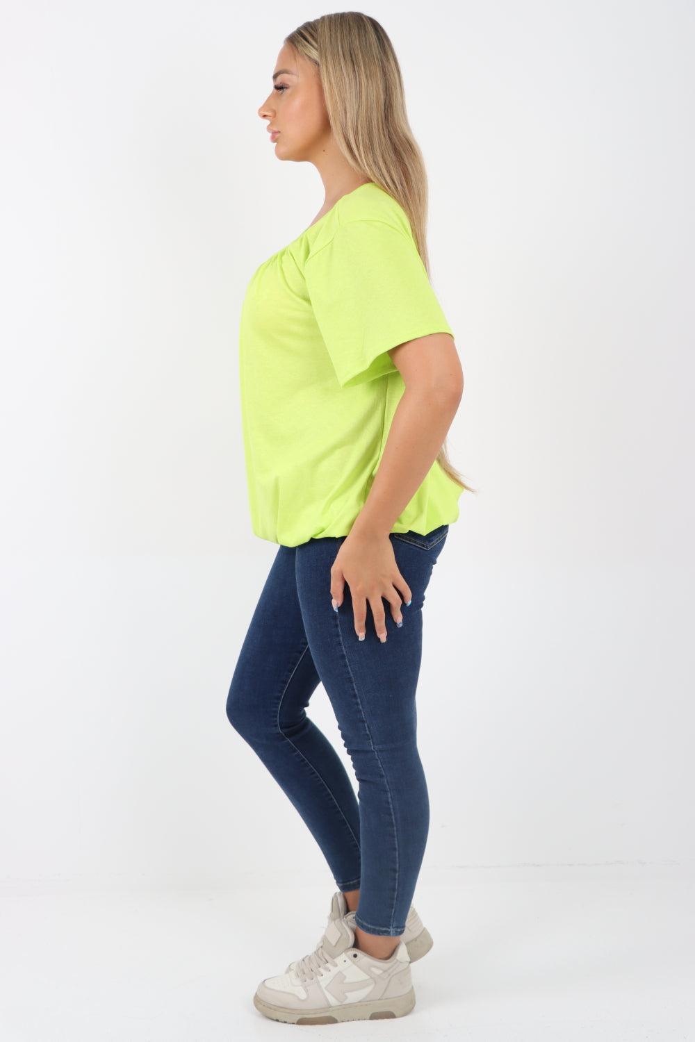 Bubble Hem Stretchy Short Sleeve Top - Lashra Fashion