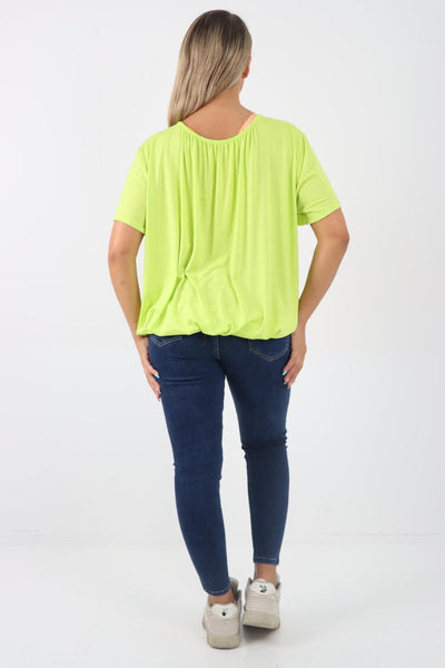 Bubble Hem Stretchy Short Sleeve Top - Lashra Fashion