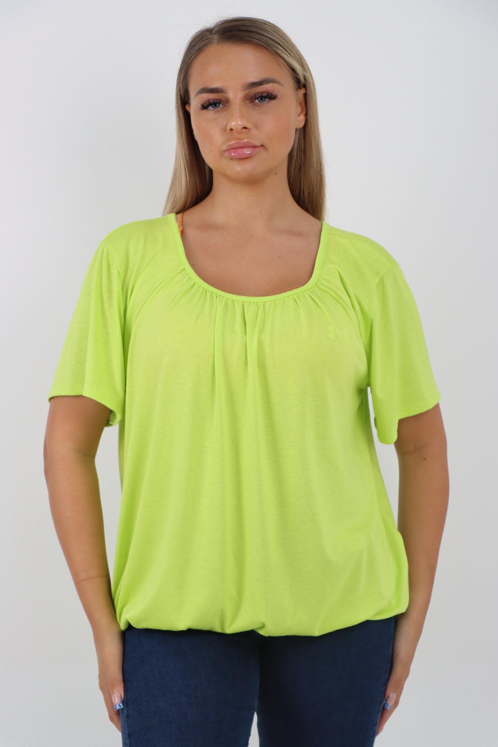 Bubble Hem Stretchy Short Sleeve Top - Lashra Fashion