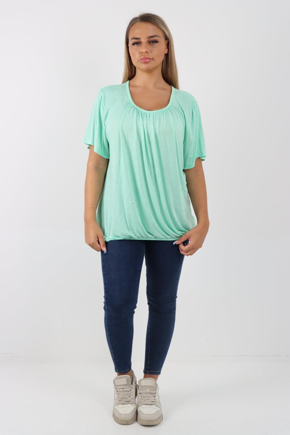 Bubble Hem Stretchy Short Sleeve Top - Lashra Fashion