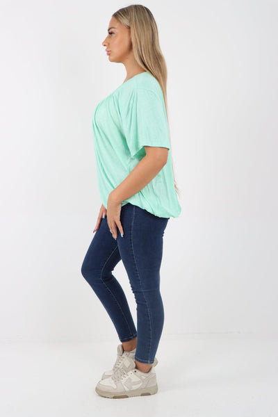 Bubble Hem Stretchy Short Sleeve Top - Lashra Fashion