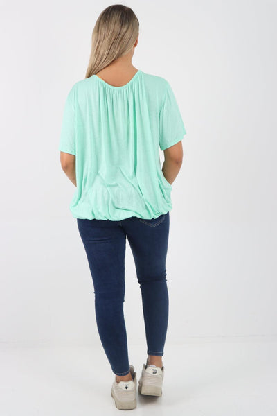 Bubble Hem Stretchy Short Sleeve Top - Lashra Fashion