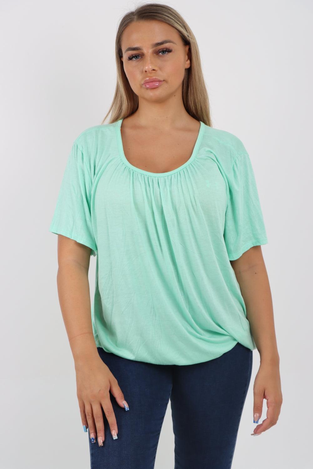 Bubble Hem Stretchy Short Sleeve Top - Lashra Fashion