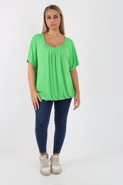 Bubble Hem Stretchy Short Sleeve Top - Lashra Fashion