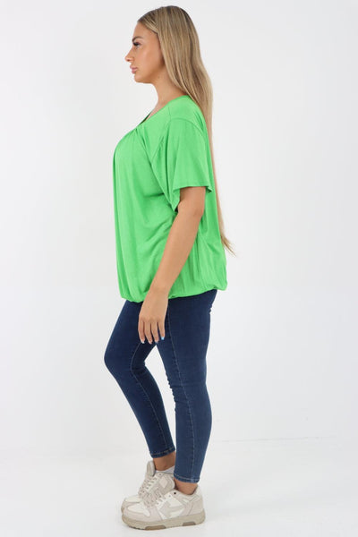 Bubble Hem Stretchy Short Sleeve Top - Lashra Fashion