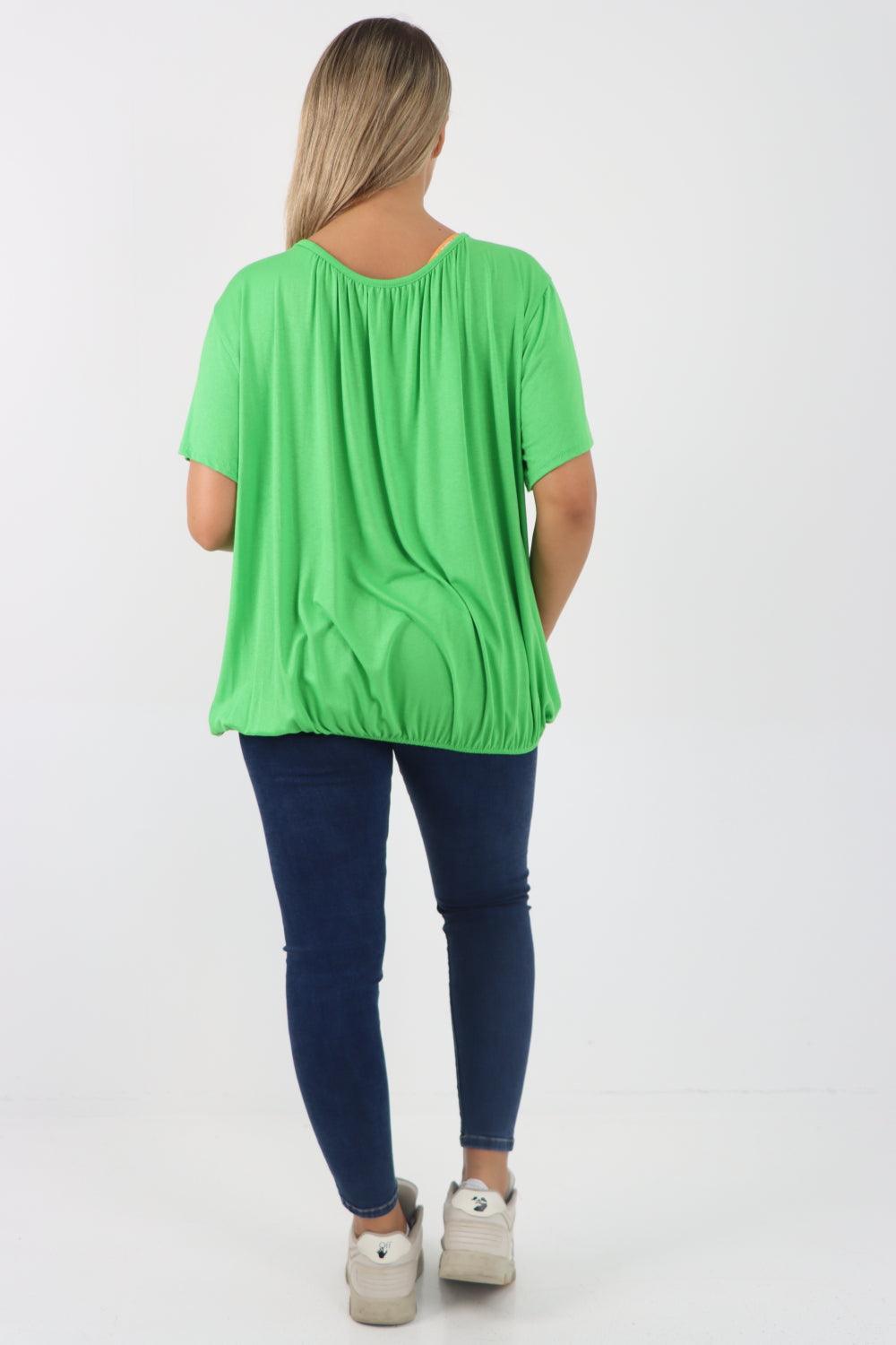 Bubble Hem Stretchy Short Sleeve Top - Lashra Fashion