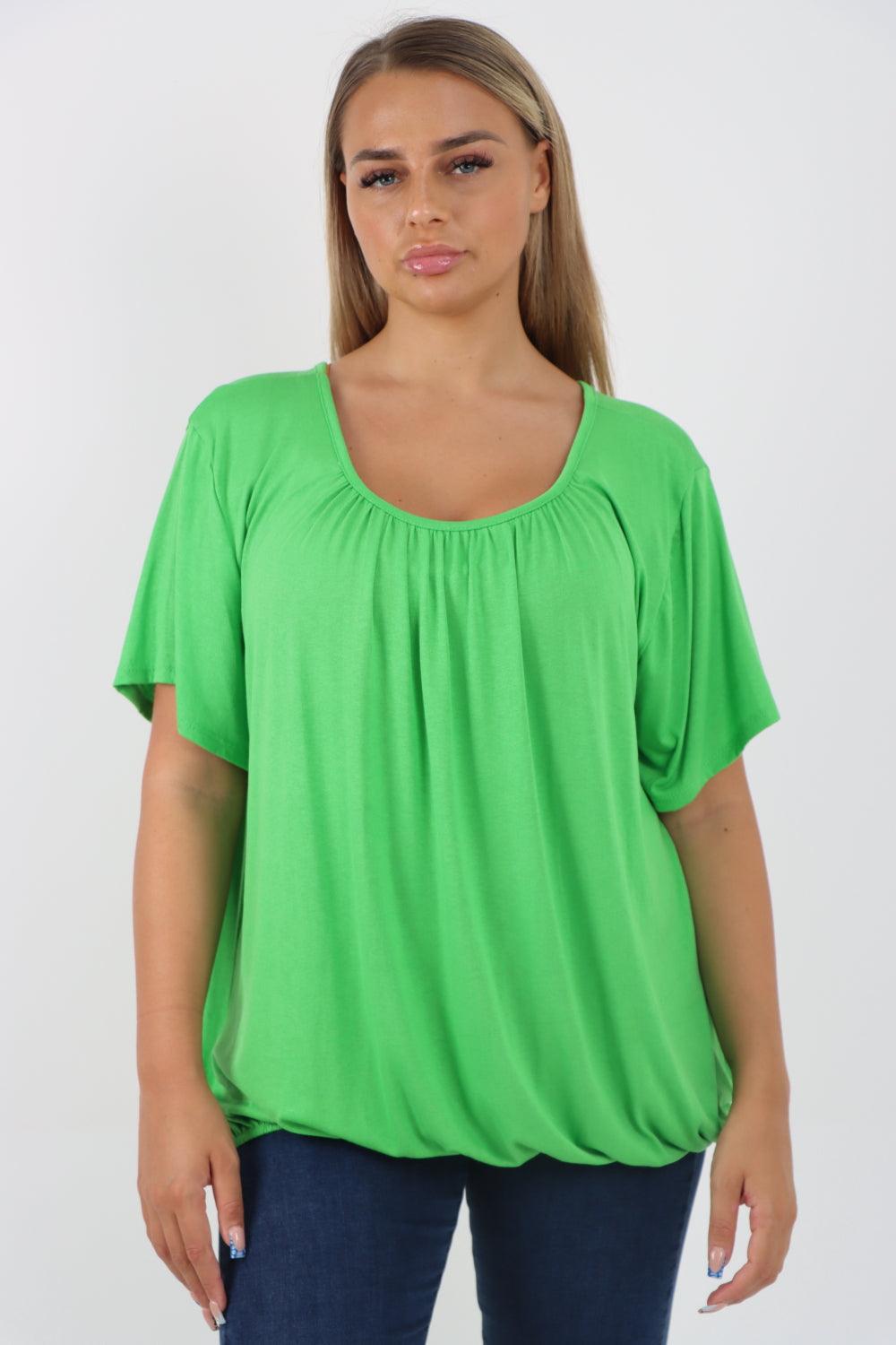 Bubble Hem Stretchy Short Sleeve Top - Lashra Fashion